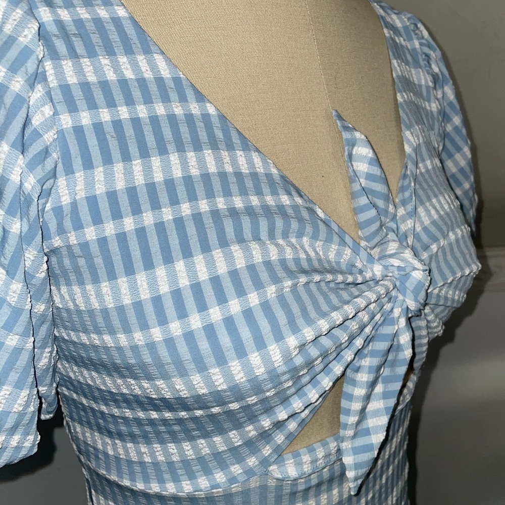 Blue Gingham Puff Sleeve Dress - Picture 6 of 6